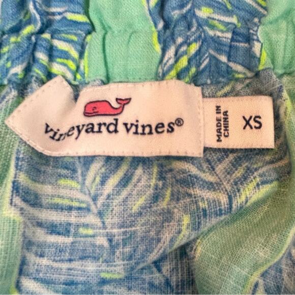 Vineyard Vines Off Shoulder Dress Size XS Green Blue Linen Blend Tropical Summer - Picture 6 of 10